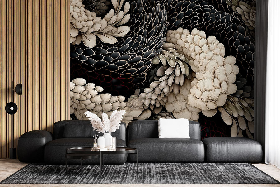 Design floral complicat în tonuri neutre