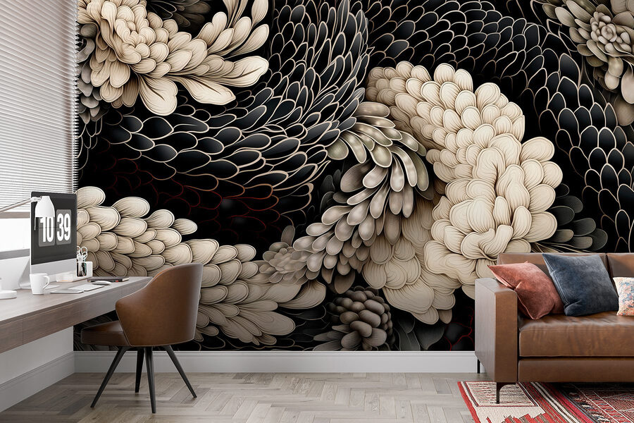 Design floral complicat în tonuri neutre