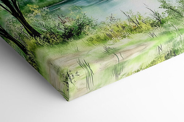 Watercolor painting of a lake with trees and grass Watercolor painting of a lake with trees and grass
