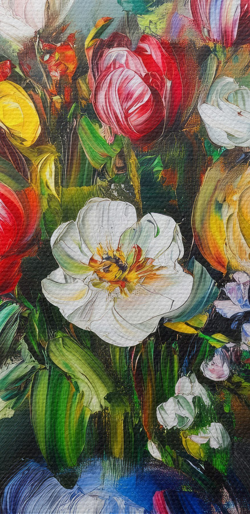 Pictură de flori într-o vază albastră