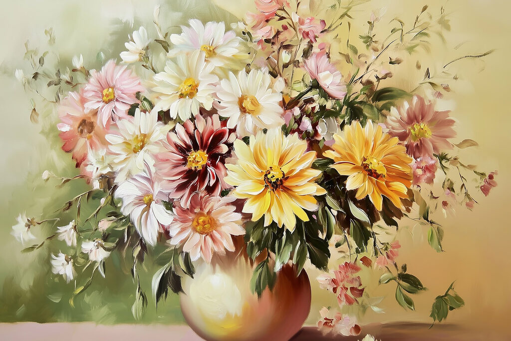 Painting of flowers in a vase Painting of flowers in a vase