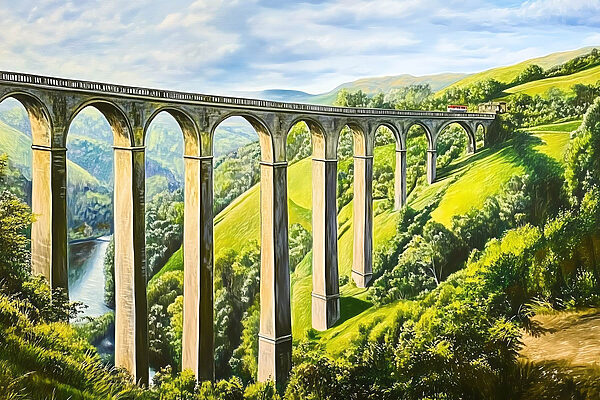 Tren pe un pod peste un râu Tren pe un pod peste un râu