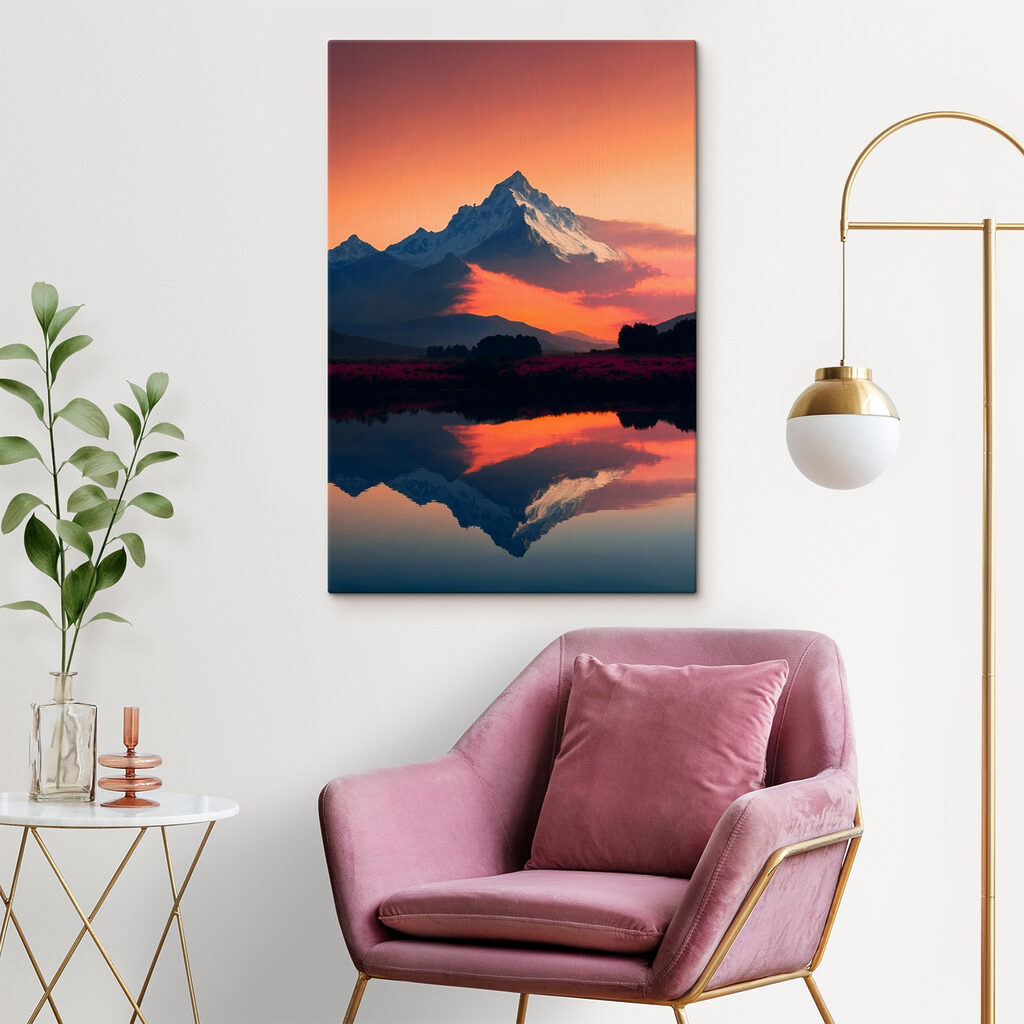 Mountain range with flowers and a lake