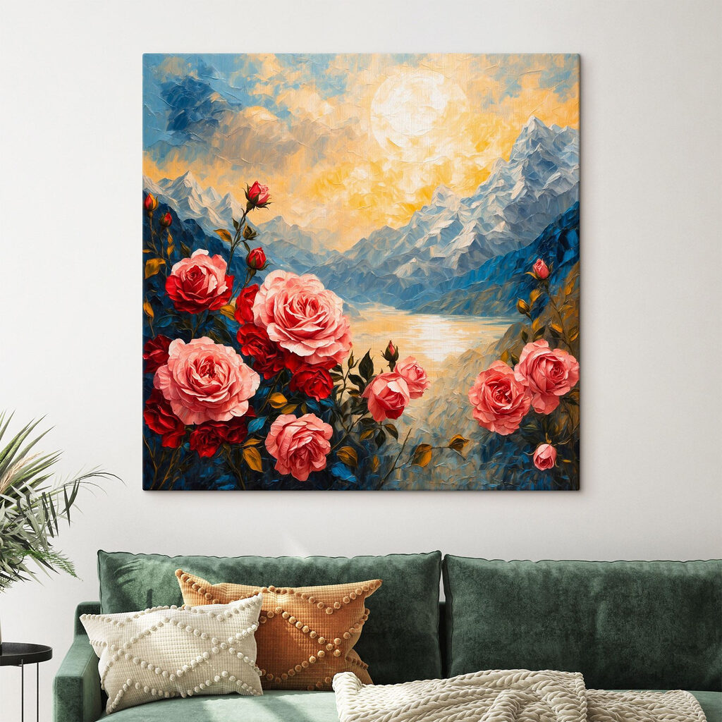 Painting of flowers and mountains Painting of flowers and mountains