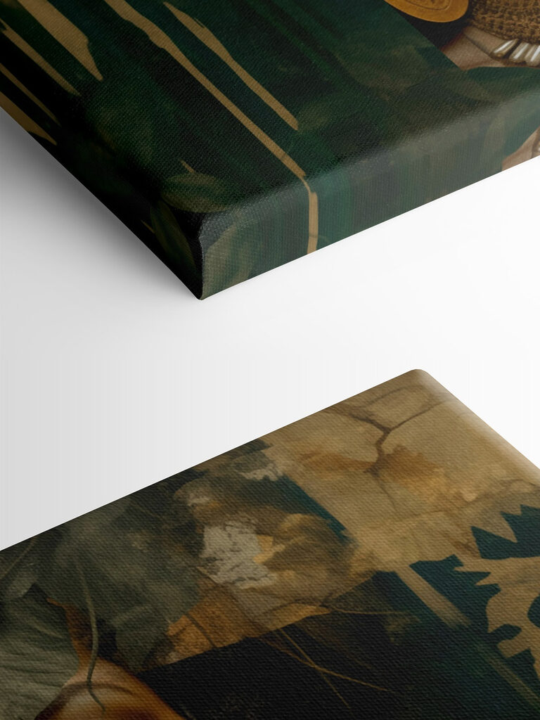 Enigmatic face amidst lush greenery