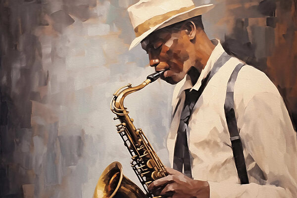 Bărbat care cântă la saxofon Bărbat care cântă la saxofon