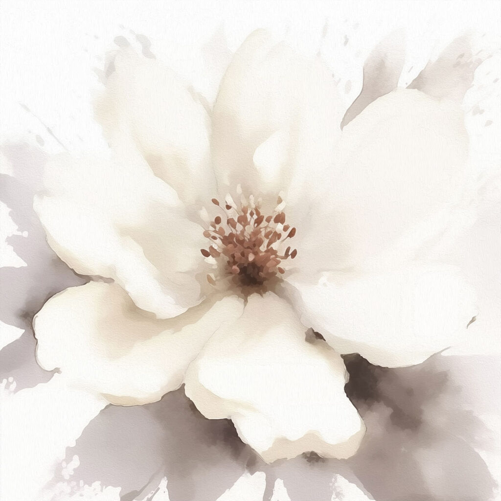 White flower with brown center White flower with brown center