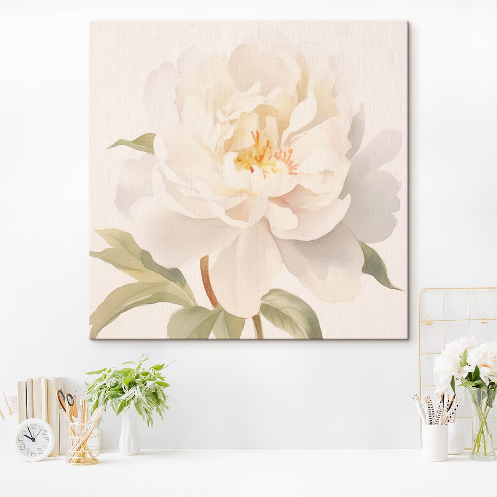 White flower with green leaves