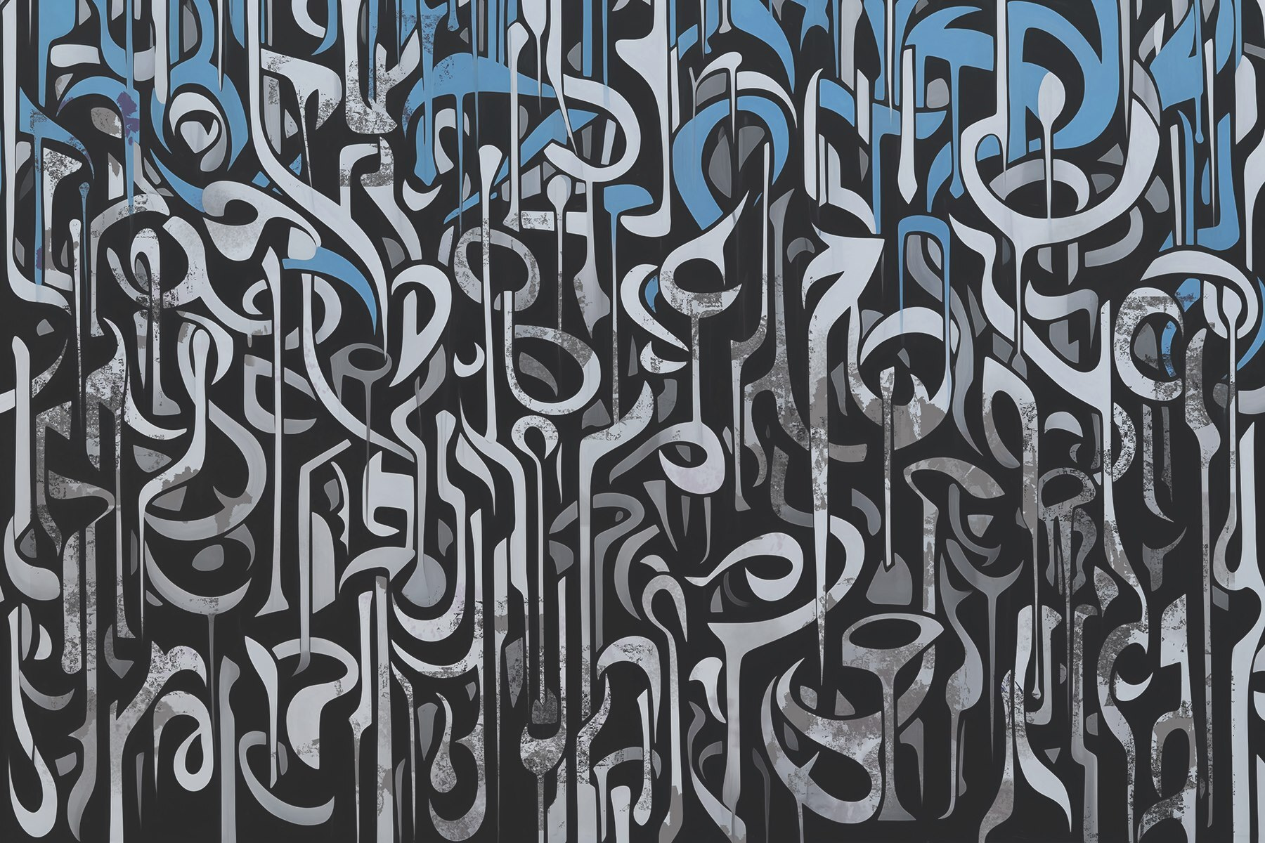 Black and white art with blue and white lines