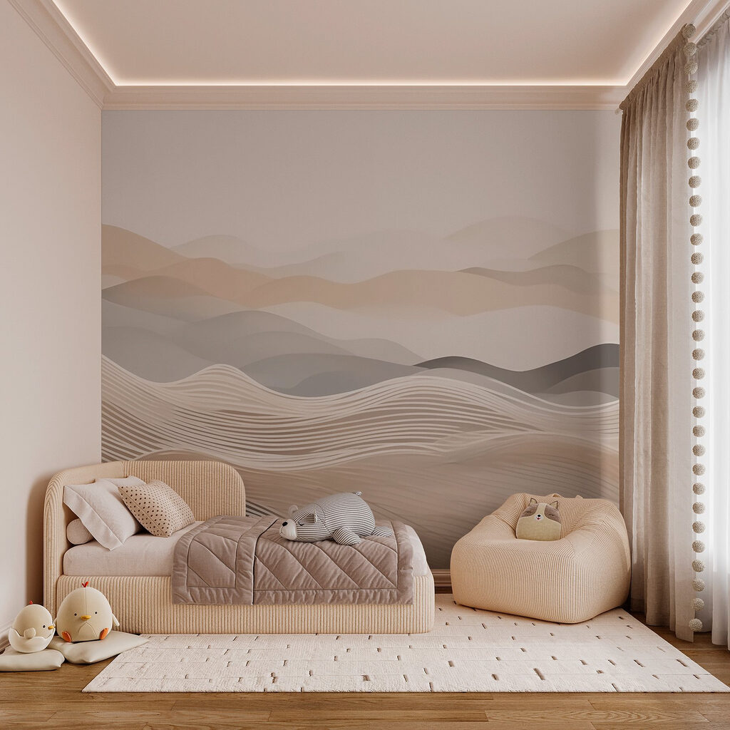 Landscape of hills with white and brown waves