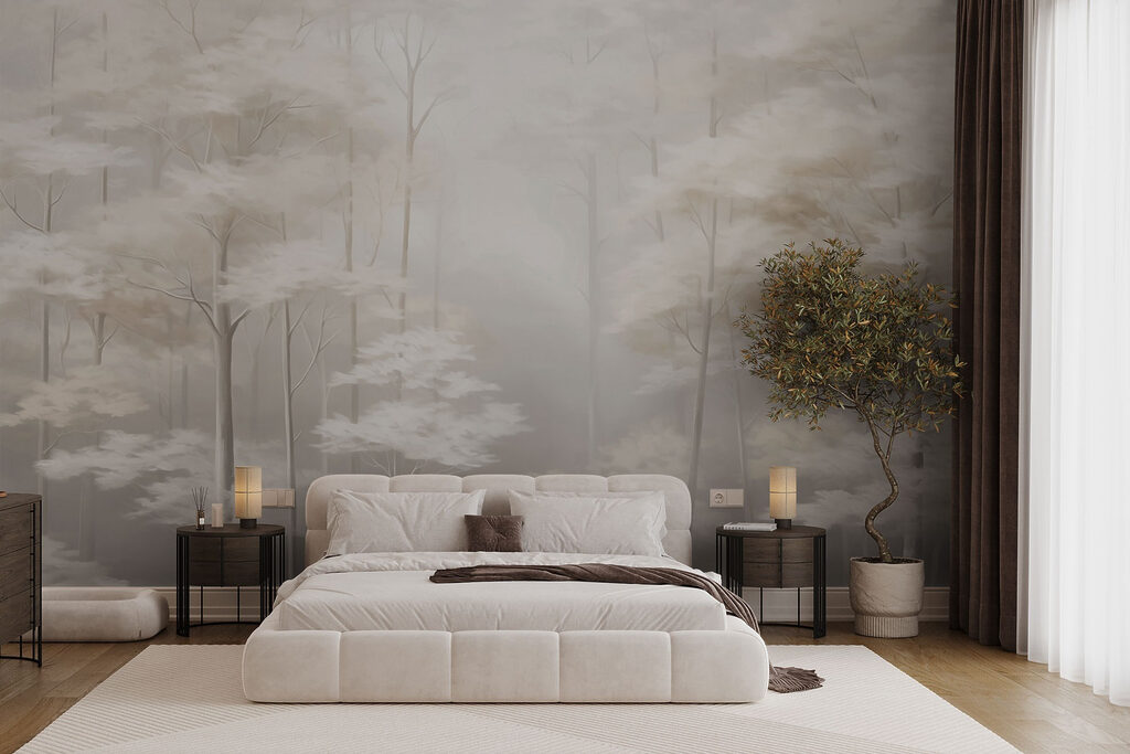 Foggy forest with trees