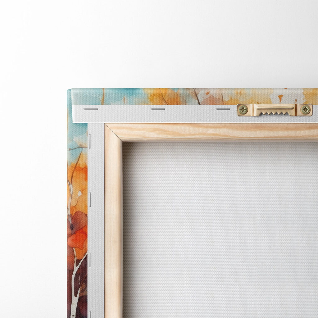 Watercolor painting of trees with orange and purple leaves