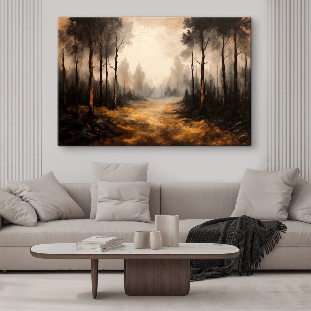 Painting of a forest with trees