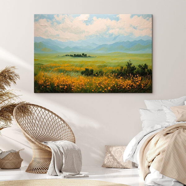 Field of flowers and mountains Field of flowers and mountains