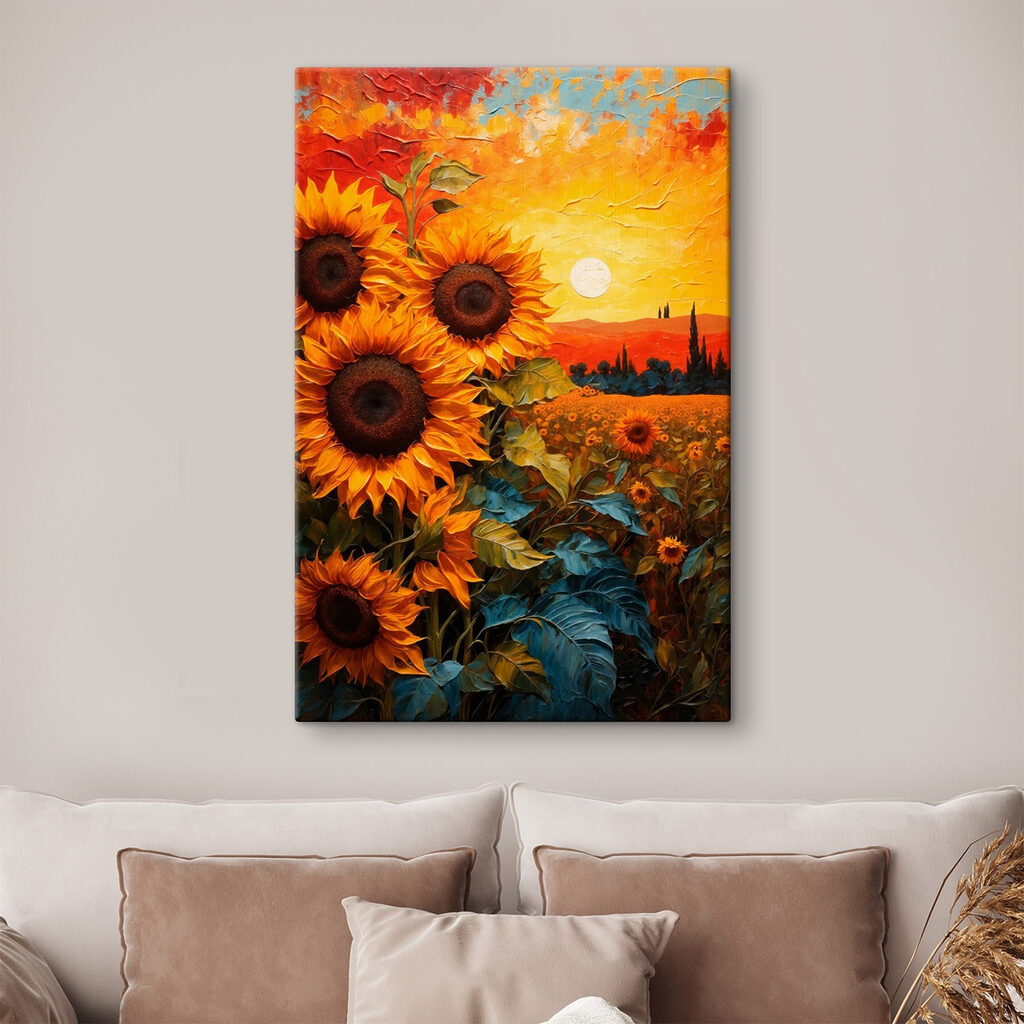 Painting of sunflowers in a field