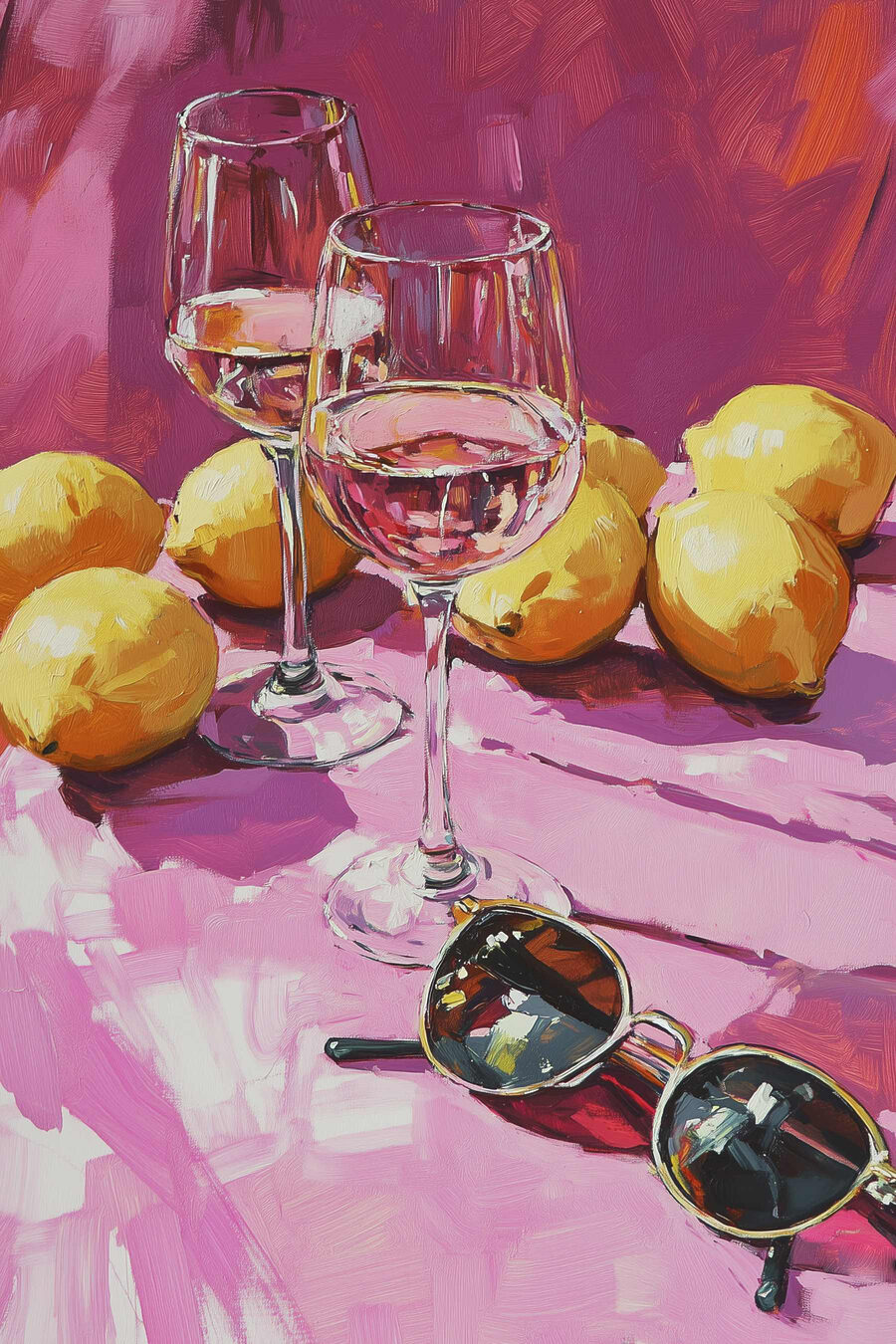 Pictură de pahare de vin și lămâi