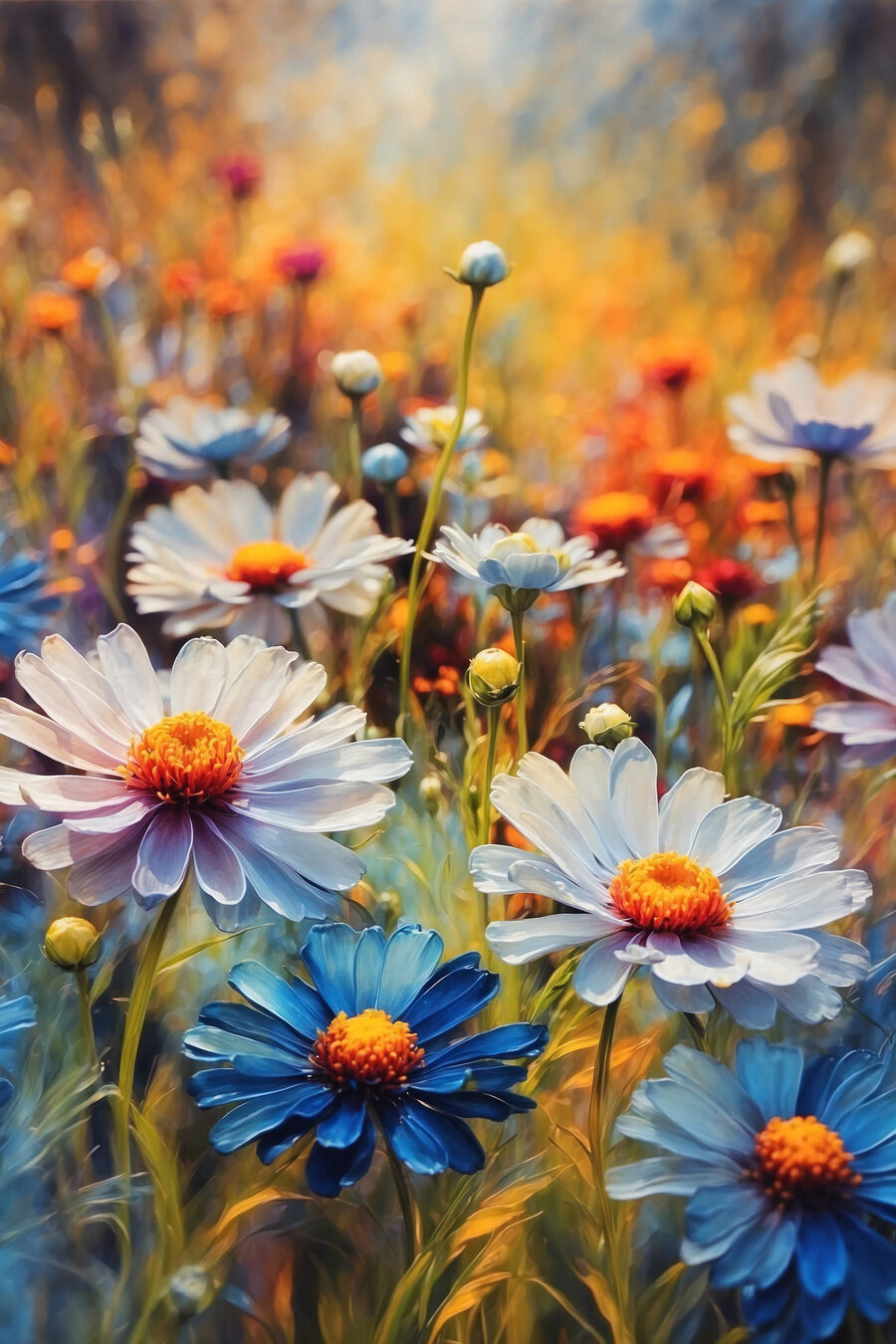 Inflorescențe vibrante într-un câmp colorat