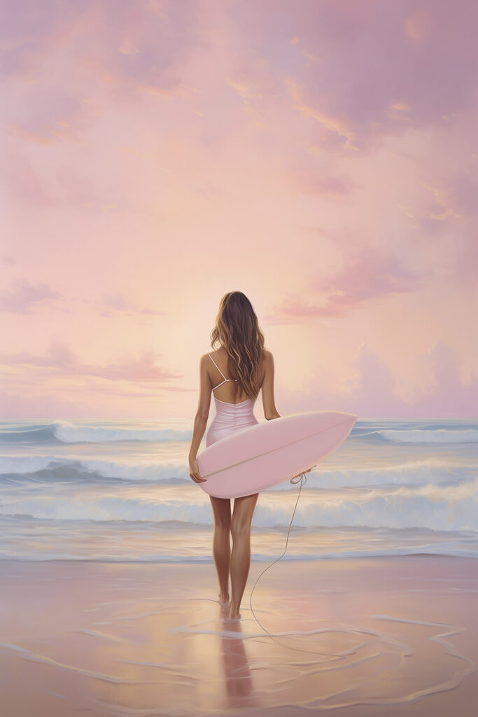 Woman in a swimsuit holding a surfboard on a beach Woman in a swimsuit holding a surfboard on a beach