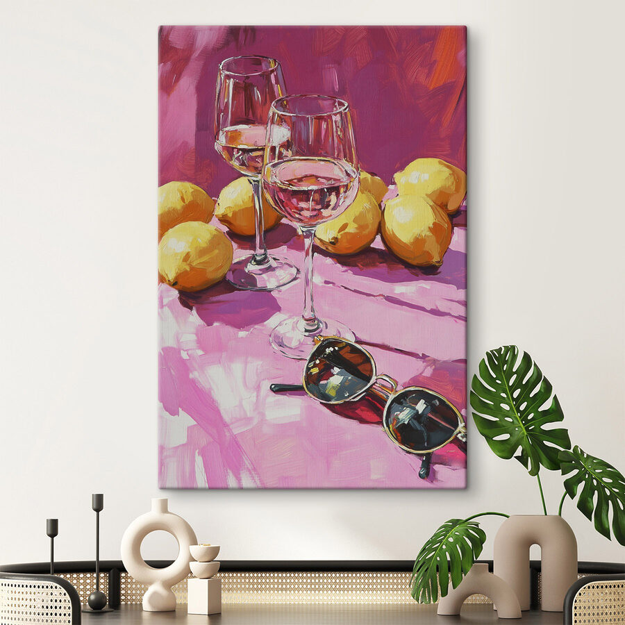 Pictură de pahare de vin și lămâi
