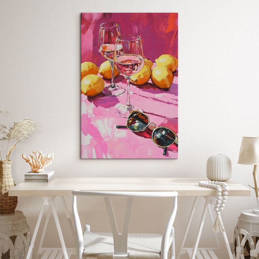 Pictură de pahare de vin și lămâi