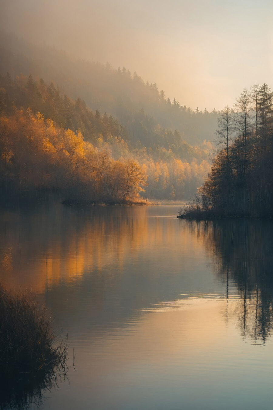 Lac cu copaci și munți în fundal Lac cu copaci și munți în fundal