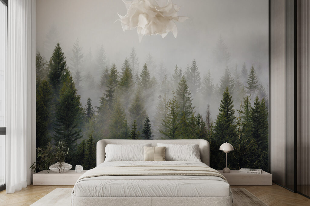 Group of trees in the fog