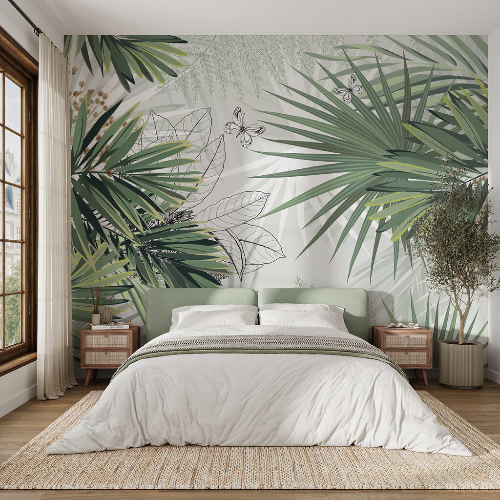 Tropical foliage with delicate butterflies