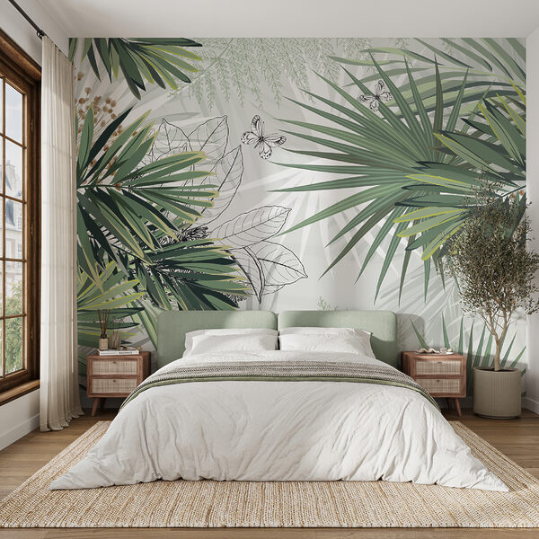 Tropical foliage with delicate butterflies