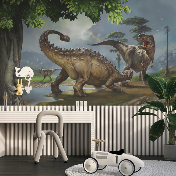 Pictură de dinozauri lângă un râu Pictură de dinozauri lângă un râu