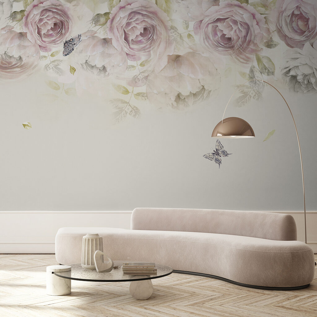 Pink roses and butterflies