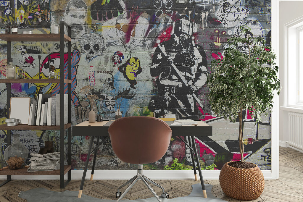 Wall with graffiti on it