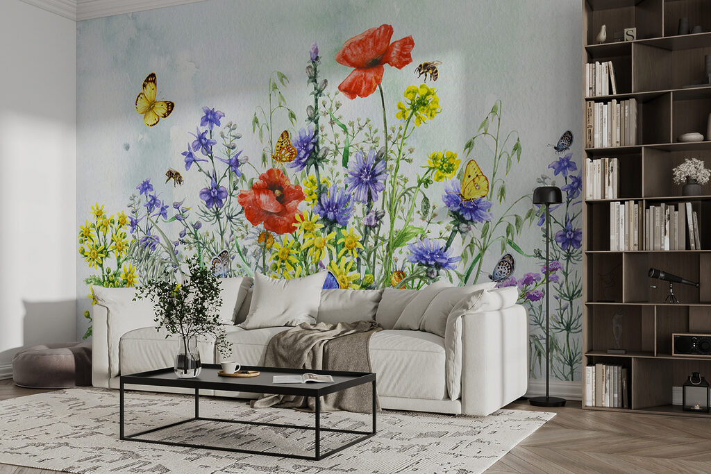 Painting of flowers and butterflies