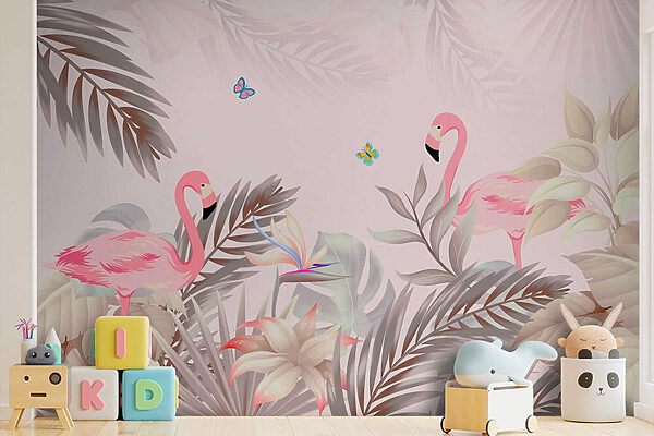 Flamingo roz și flori Flamingo roz și flori
