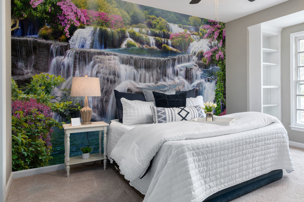 Waterfall with flowers and trees