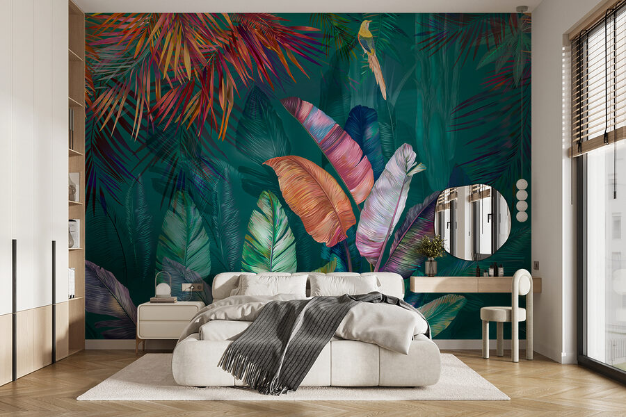 Frunze și păsări tropicale colorate
