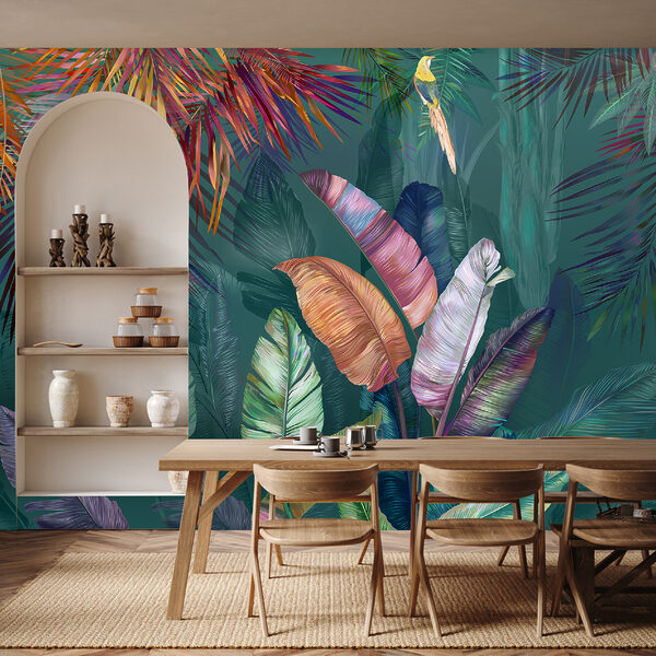 Frunze și păsări tropicale colorate Frunze și păsări tropicale colorate