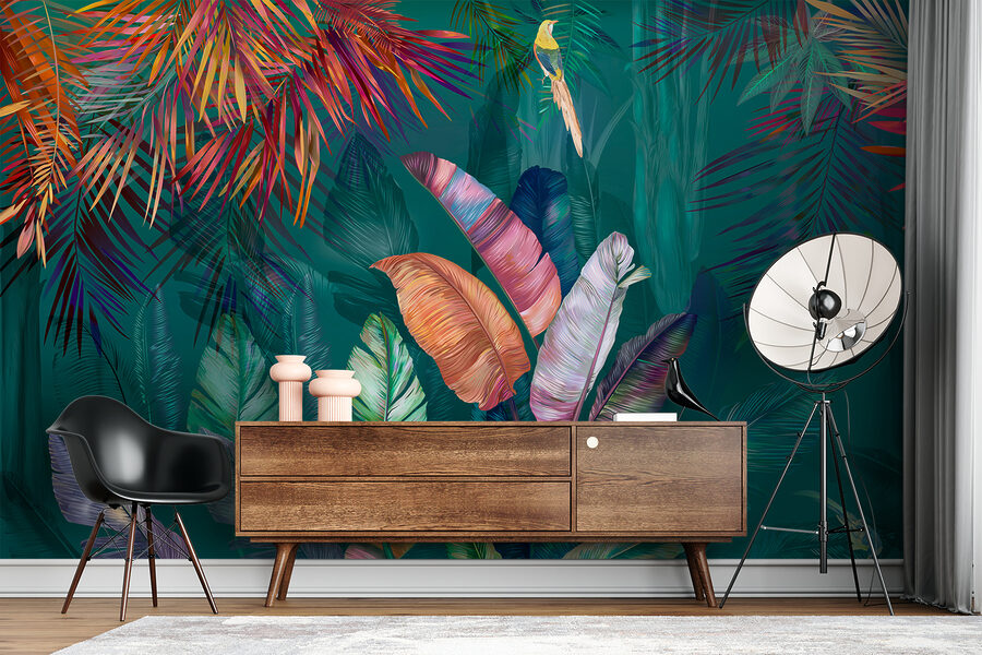 Frunze și păsări tropicale colorate