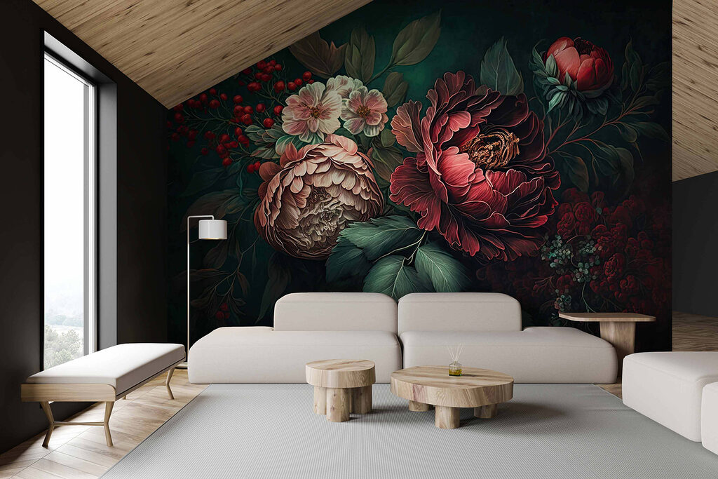 Painting of flowers and leaves