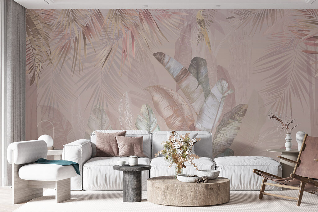 Tropical leaves in soft pastel hues Tropical leaves in soft pastel hues