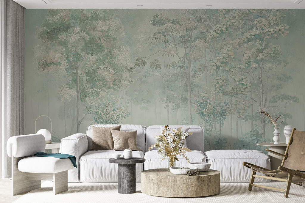 Wallpaper with trees and plants