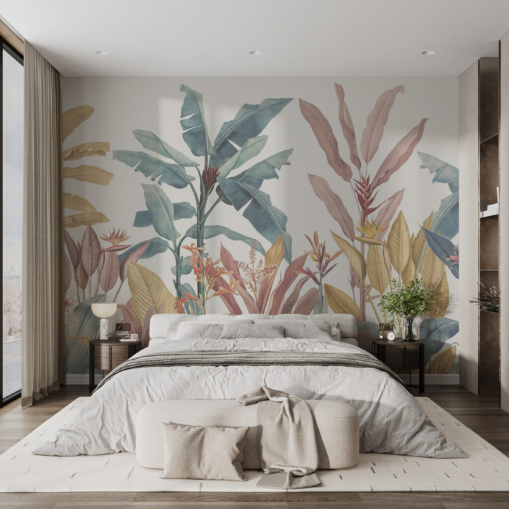 Wallpaper with plants and flowers