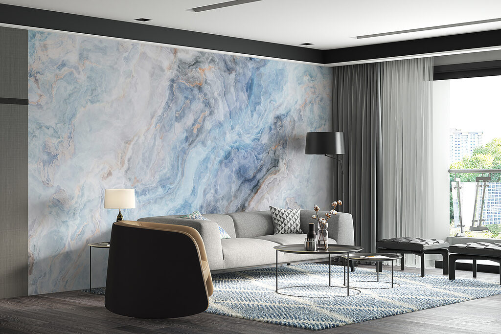 Fluid blues and soft, swirling textures