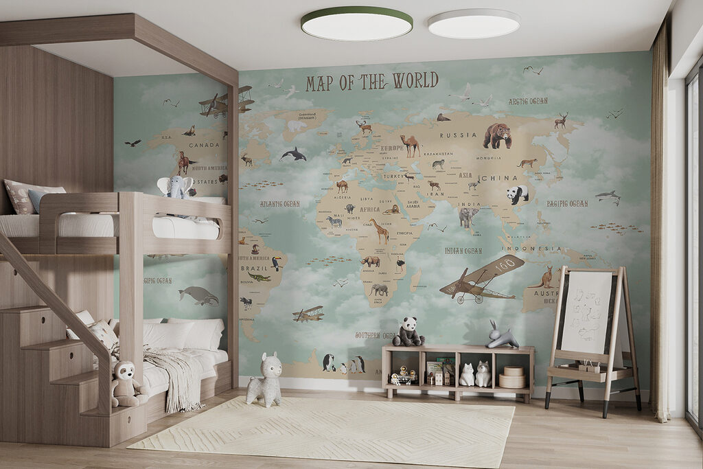 Map of the world with animals