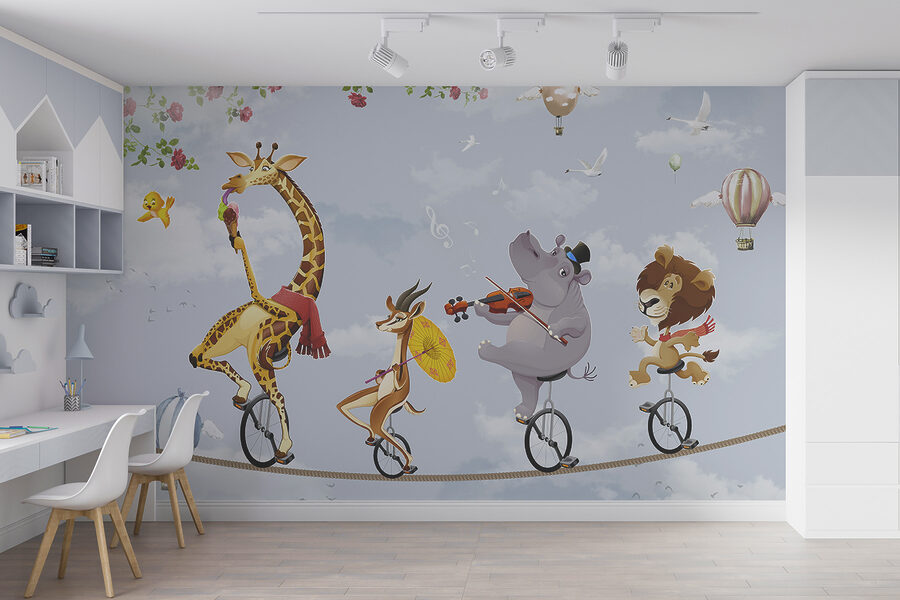 Fototapet Grup de animale de echitatie unicycle - imagine 2