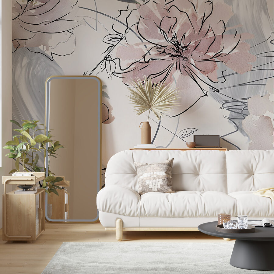 Fototapet Model floral cu flori albe și negre - imagine 4