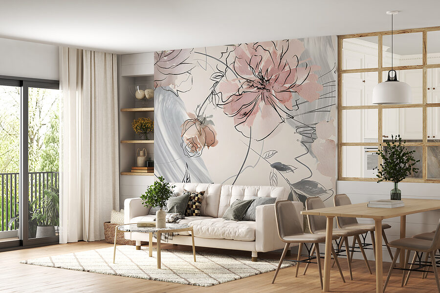Fototapet Model floral cu flori albe și negre - imagine 5