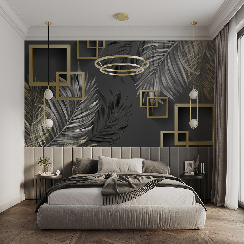 Wallpaper with feathers and square frames