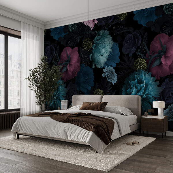 Model floral vibrant pe fundal negru. Model floral vibrant pe fundal negru.