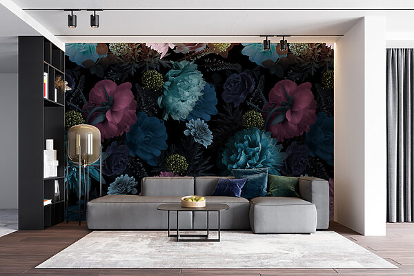 Model floral vibrant pe fundal negru. Model floral vibrant pe fundal negru.