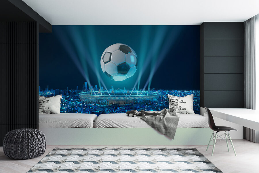 Mingea de fotbal deasupra unui stadion